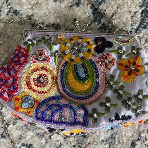 Floral sequin embroidered small clutch purse